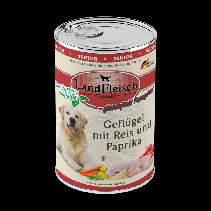 LandFleisch Dog Classic Senior Geflügel mit Reis und Paprika 12 x 400 g