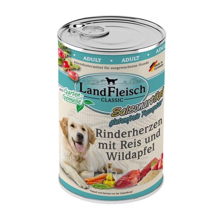 LandFleisch Rinderherzen, Reis & Wildapfel 12 x 400 g