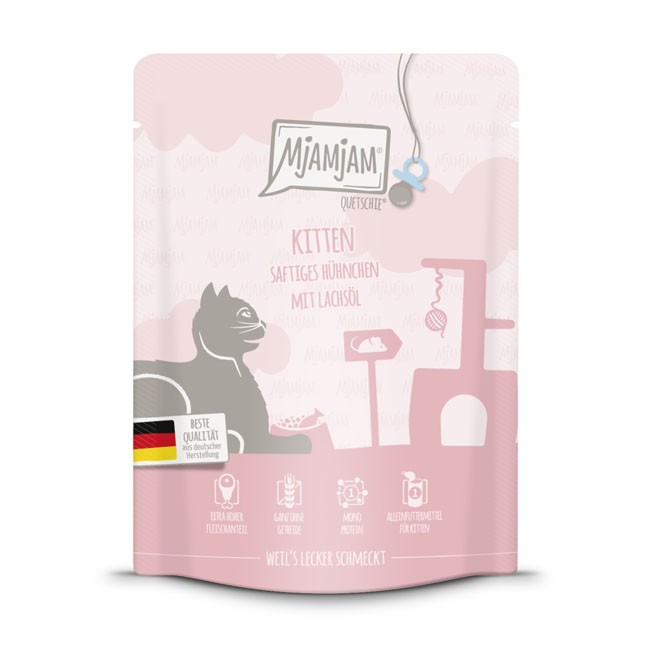 MjAMjAM Cat Quetschie Kitten Huhn & Lachsöl 125 g oder 300 g