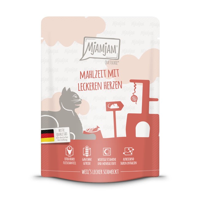 MjAMjAM Cat Quetschie Mahlzeit mit Herzen 125 g oder 300 g