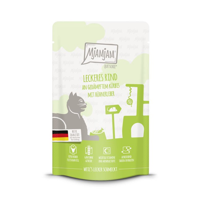MjAMjAM Cat Quetschie Rind & Kürbis 12 x 125 g