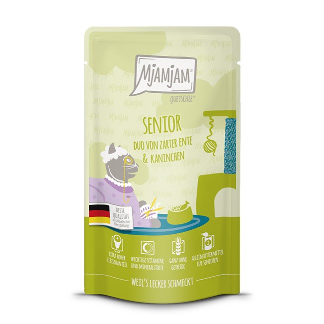 MjAMjAM Cat Quetschie Senior Duo Ente & Kaninchen 12 x 125 g