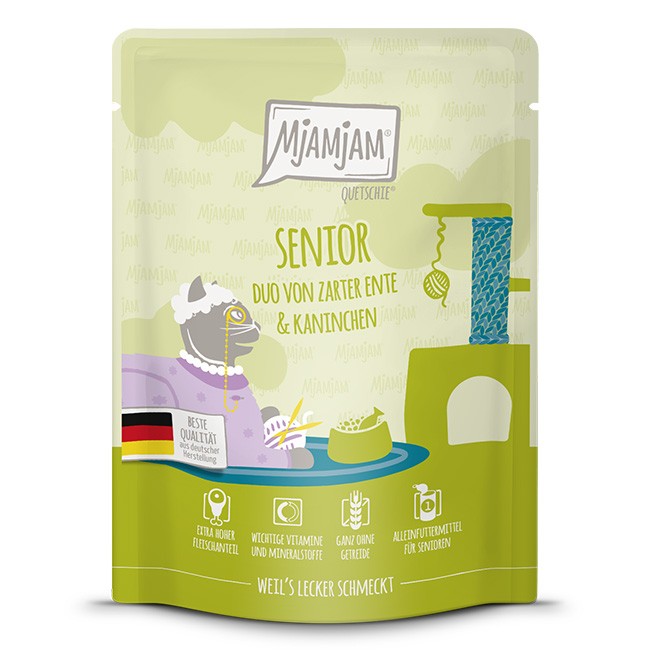 MjAMjAM Cat Quetschie Senior Duo Ente & Kaninchen 125 g oder 300 g