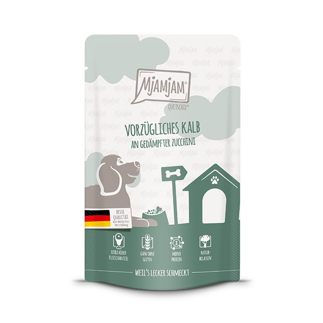 MjAMjAM Dog Quetschie Kalb & Zucchini 12 x 125 g