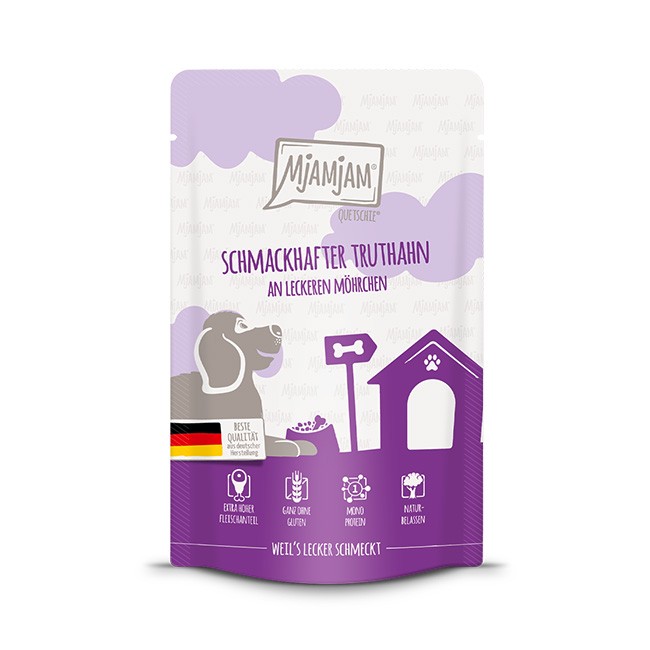 MjAMjAM Dog Quetschie Truthahn & Möhrchen 12 x 125 g