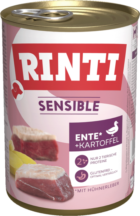 Rinti Sensible mit Ente, Hühnerleber & Kartoffel 12 x 400 g