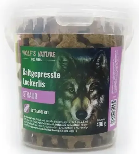 Wolfs Nature Dog Bites mit Strauß 6 x 400 g